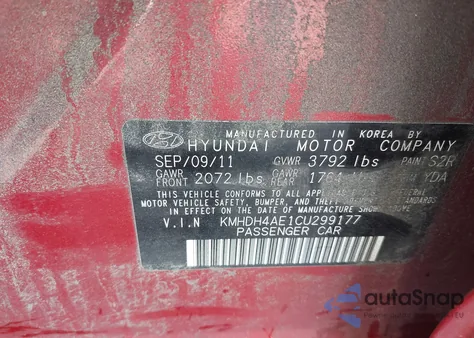 2012 Hyundai Elantra Limited (Ulsan Plant) from USA, damaged, VIN KMHDH4AE1CU299177